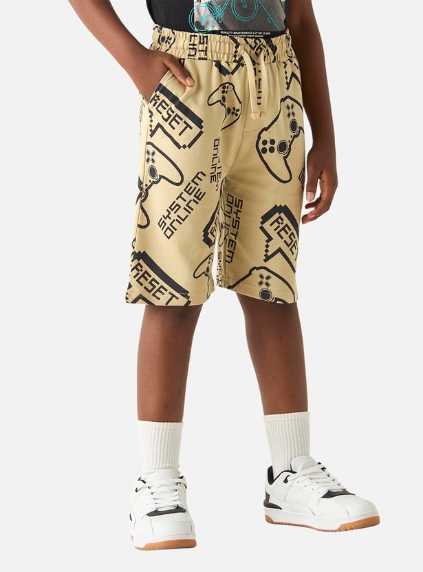 Juniors Gamer Print Shorts with Drawstring Closure