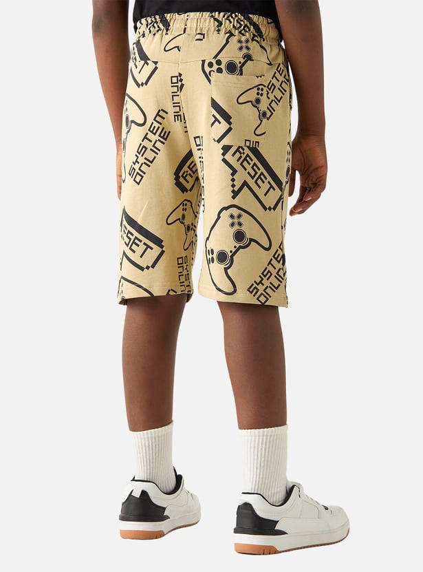 Juniors Gamer Print Shorts with Drawstring Closure