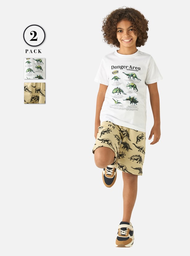 Juniors 3-Piece Dinosaur Print T-shirt and Shorts Set