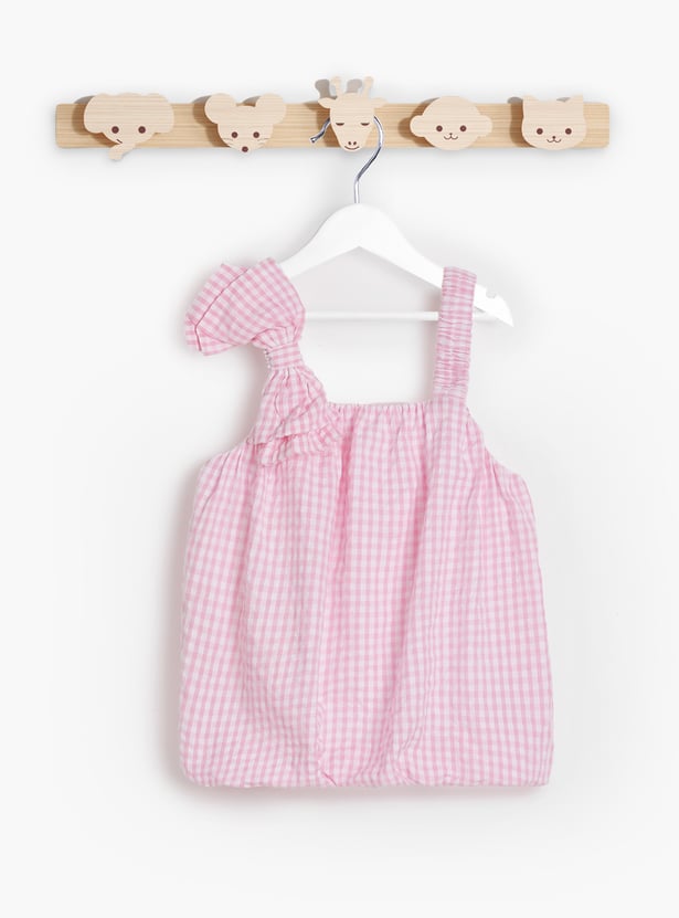 Juniors Checked Sleeveless Top with Bow Detail