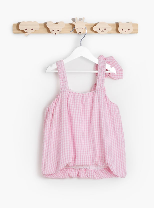Juniors Checked Sleeveless Top with Bow Detail