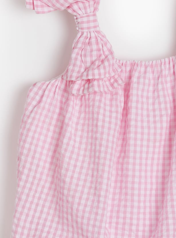 Juniors Checked Sleeveless Top with Bow Detail