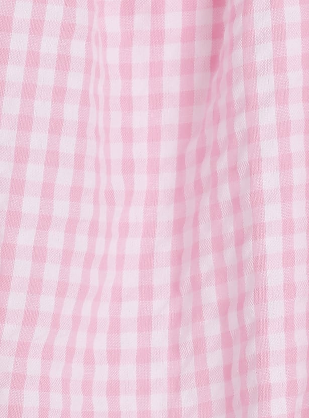Juniors Checked Sleeveless Top with Bow Detail