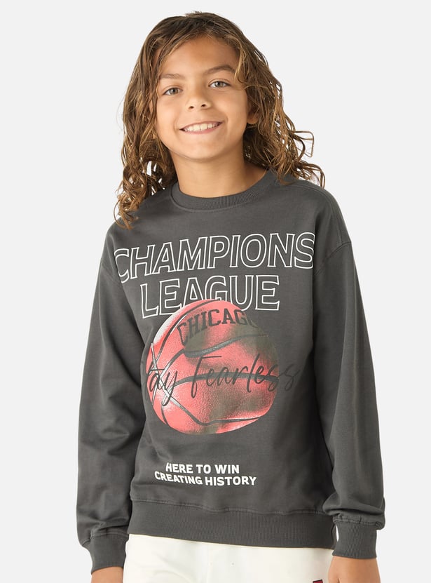 Juniors Graphic Print Sweatshirt with Long Sleeves
