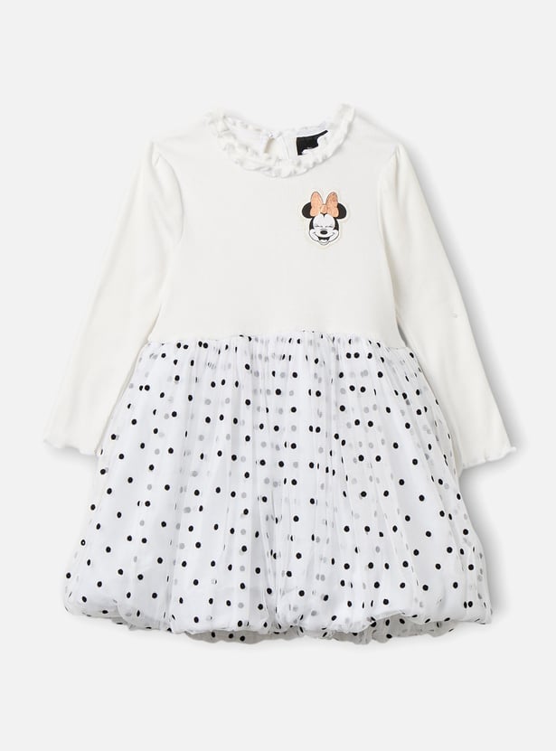 Minnie Mouse Applique A-line Dress with Long Sleeves