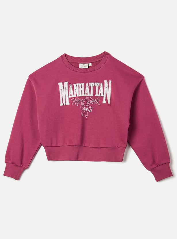 Juniors Typographic Print Pullover with Long Sleeves