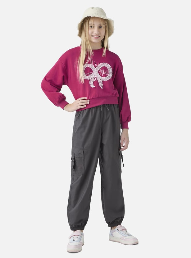 Juniors Lace Applique Sweatshirt with Long Sleeves