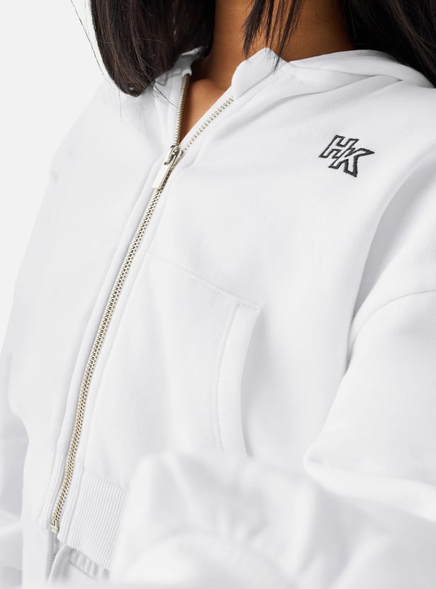 Hello Kitty Print Zip Through Hoodie with Pockets and Long