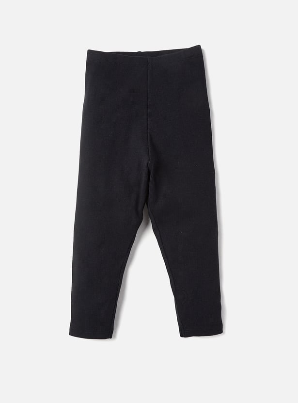 Juniors Solid Leggings with Elasticated Waist - Pack of 2
