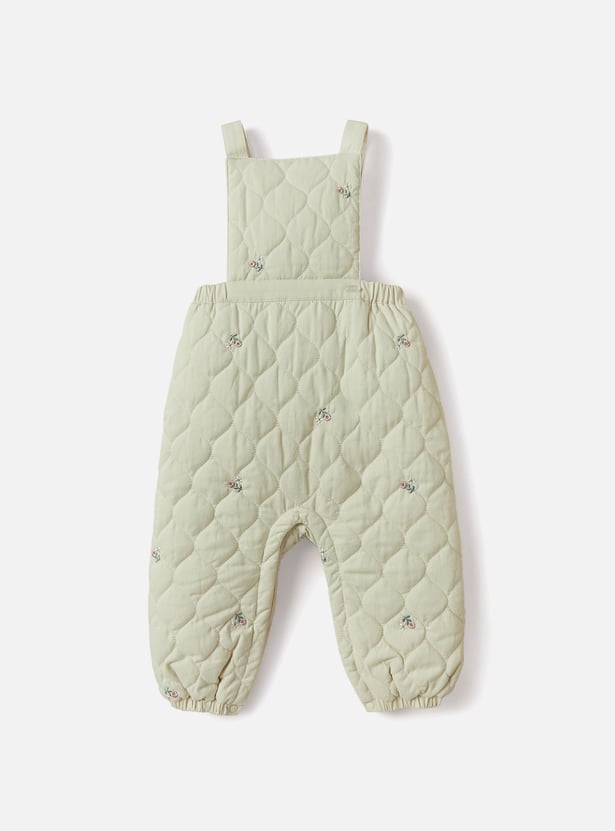 Giggles Ribbed Top and Floral Embroidered Pinafore Set