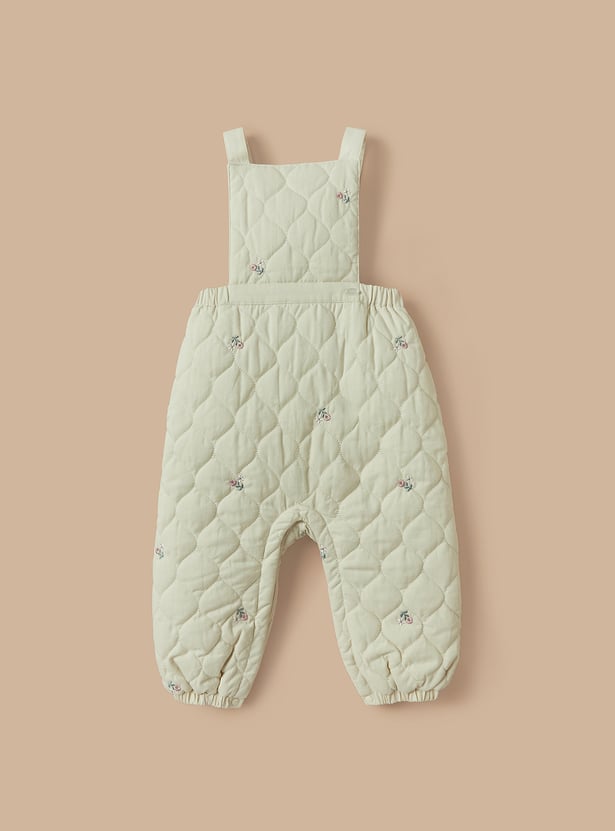 Giggles Ribbed Top and Floral Embroidered Pinafore Set