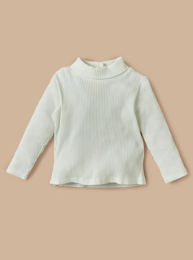 Giggles Ribbed Top and Floral Embroidered Pinafore Set