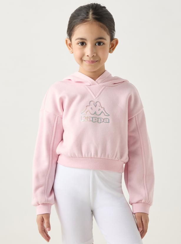 Kappa Logo Print Hooded Sweatshirt with Long Sleeves
