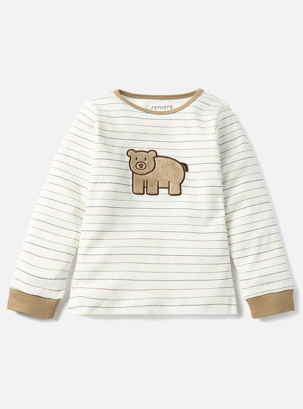 Juniors Bear Applique Long Sleeves T-shirt and Elasticated Pyjama Set