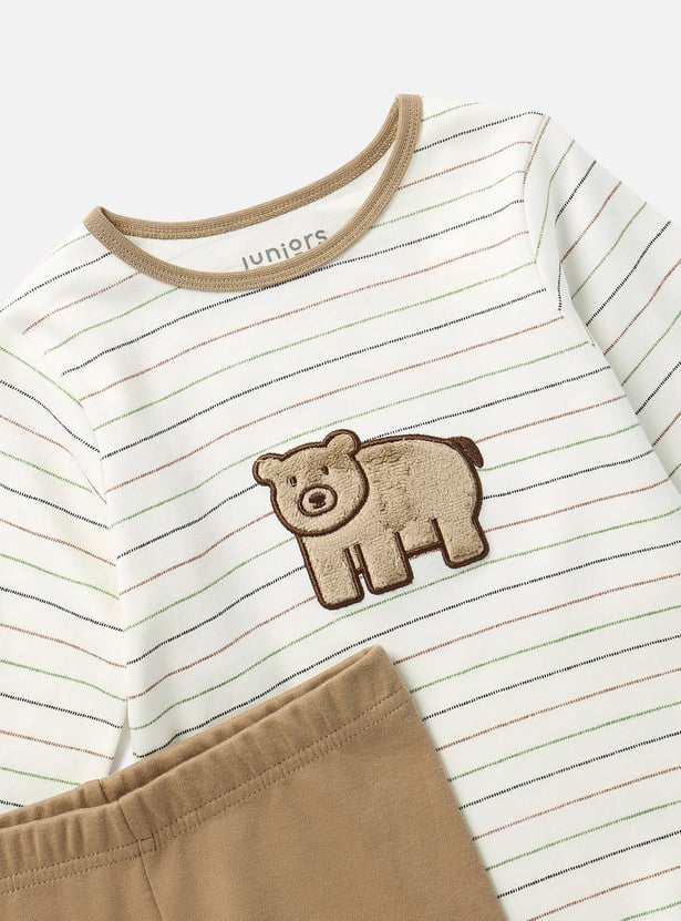 Juniors Bear Applique Long Sleeves T-shirt and Elasticated Pyjama Set