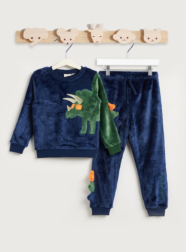 Juniors Dino Applique Sweatshirt and Pyjama Set