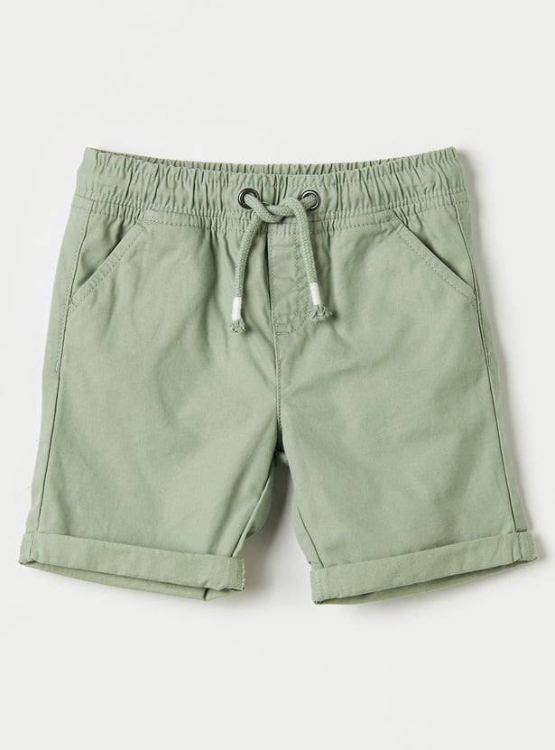 Juniors Solid Shorts with Drawstring Closure and Pockets