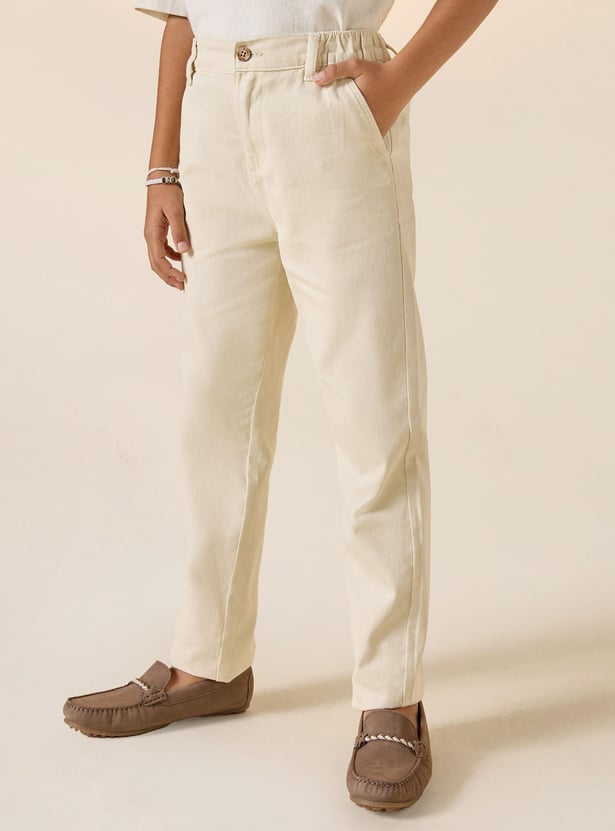 Juniors Solid Pants with Button Closure and Pockets