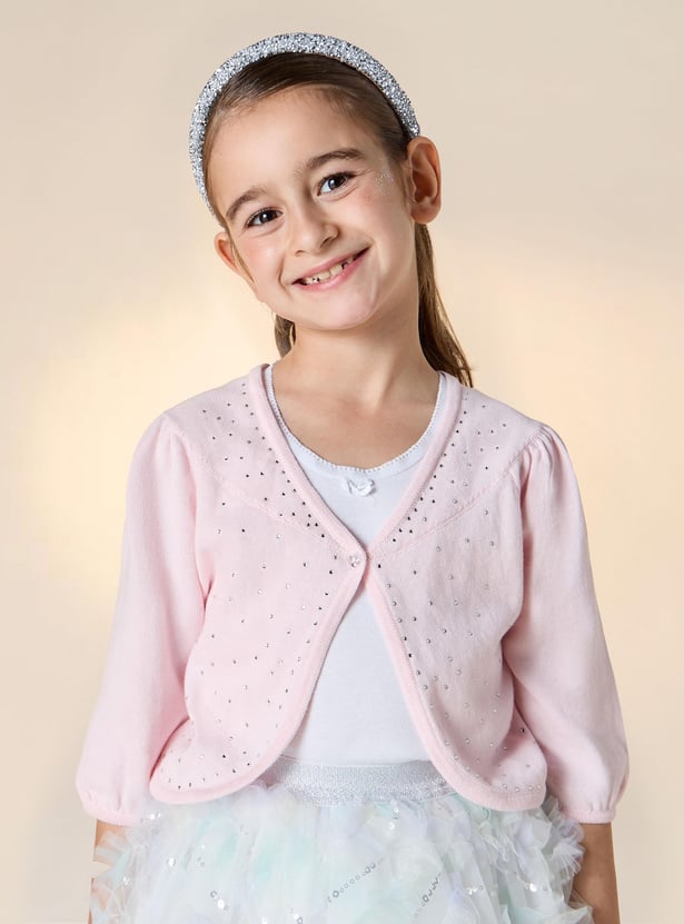 Juniors Embellished Cardigan with Button Closure