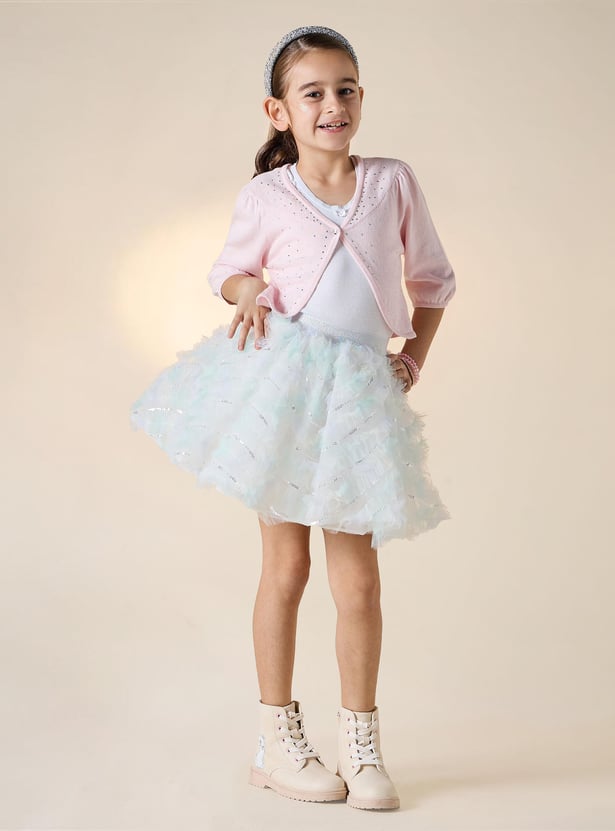 Juniors Embellished Cardigan with Button Closure