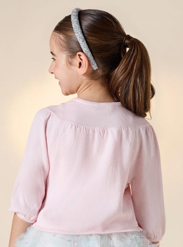 Juniors Embellished Cardigan with Button Closure