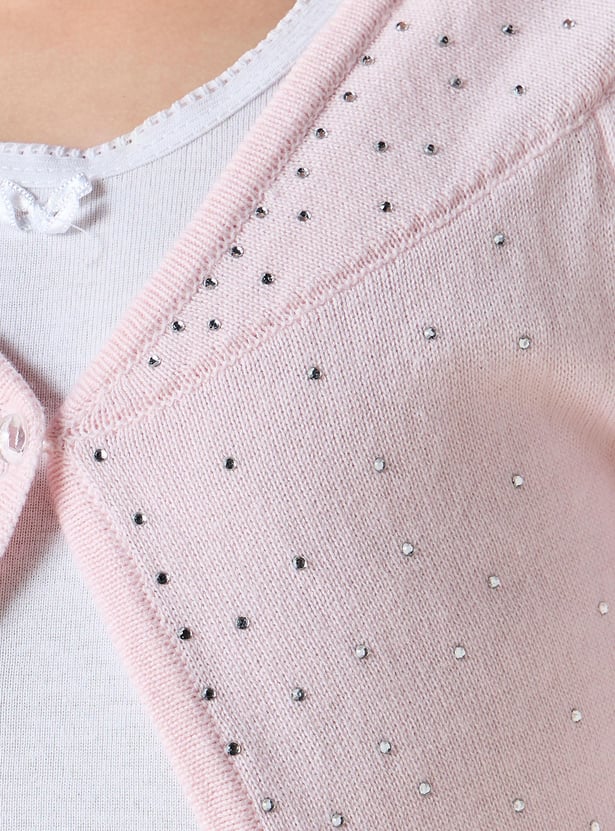 Juniors Embellished Cardigan with Button Closure