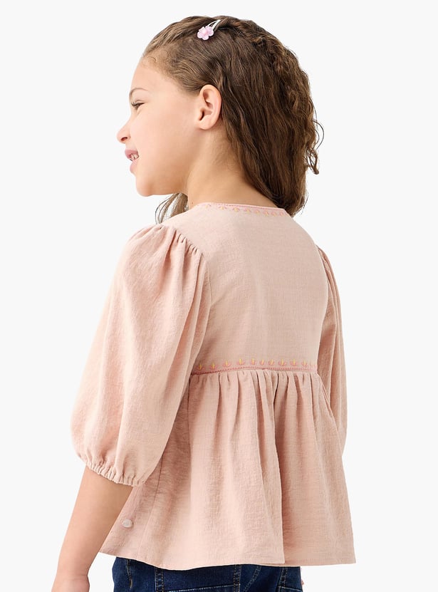 Juniors Embroidered Round Neck Empire Top