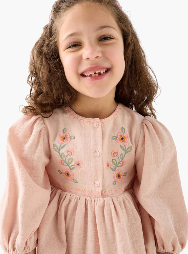 Juniors Embroidered Round Neck Empire Top
