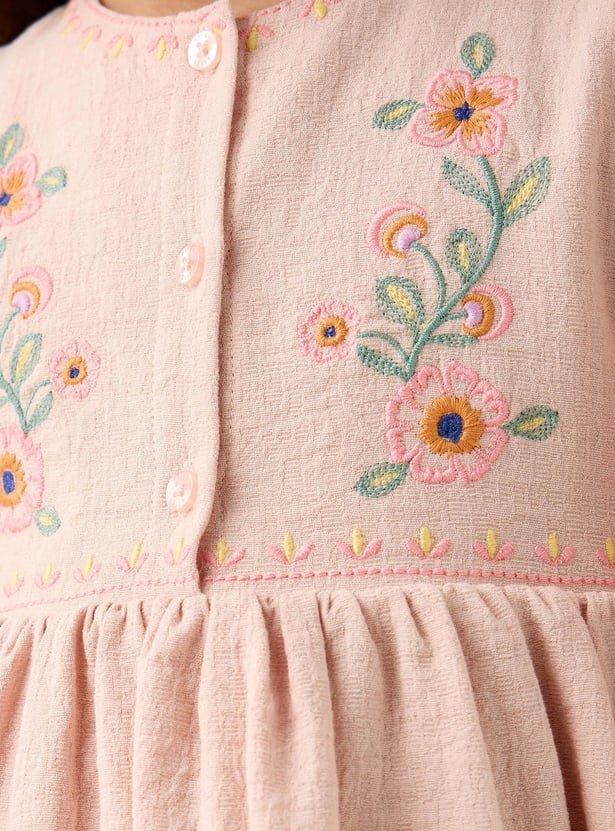 Juniors Embroidered Round Neck Empire Top
