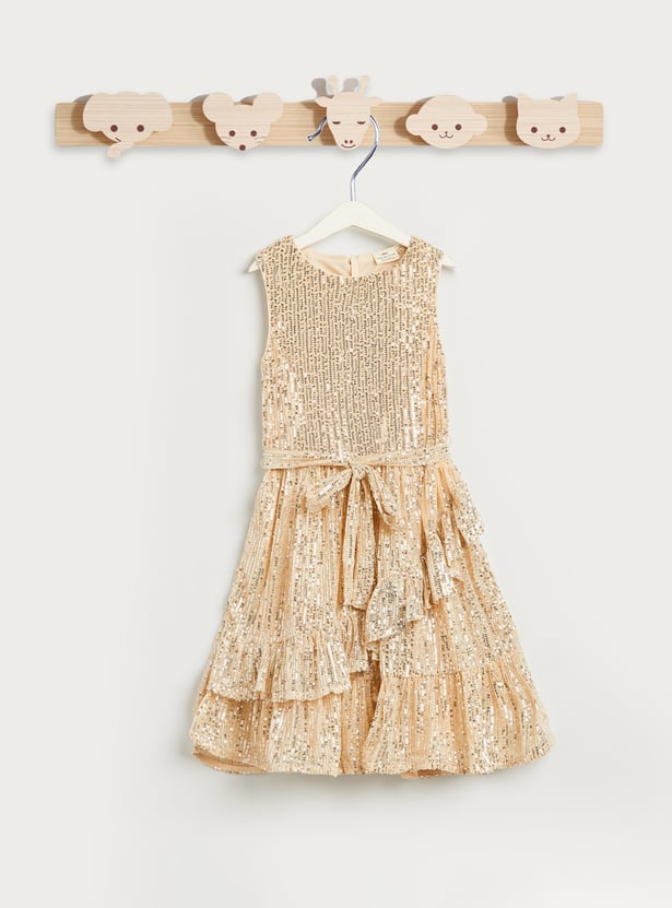 Juniors Sequinned Dress with Ruffle and Zip Closure