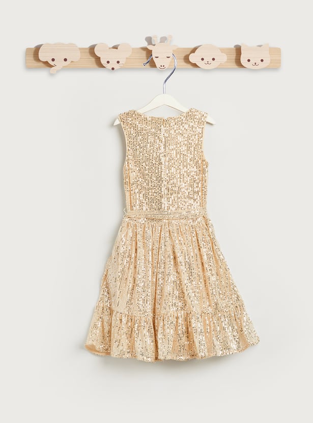 Juniors Sequinned Dress with Ruffle and Zip Closure