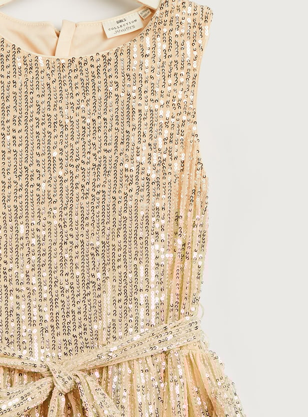 Juniors Sequinned Dress with Ruffle and Zip Closure