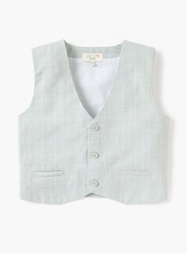 Juniors Solid Shirt with Waistcoat, Bow, and Shorts Set