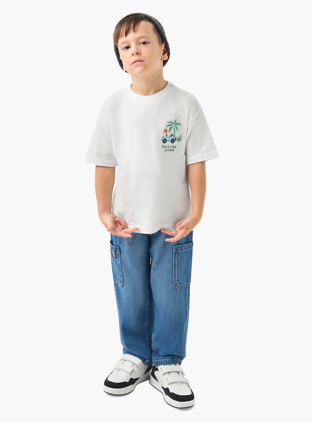 Juniors Embroidered Crew Neck T-shirt with Short Sleeves