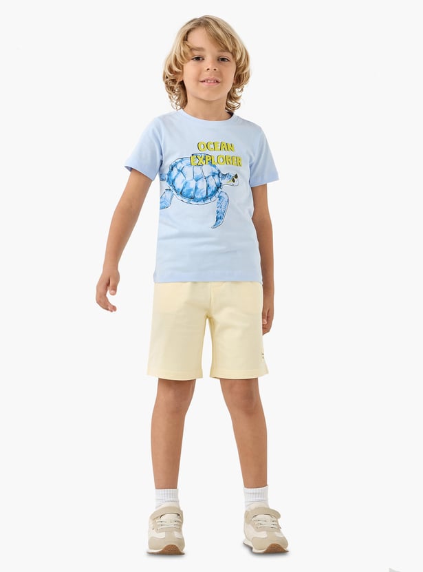 Juniors Graphic Print Crew Neck T-shirt with Short Sleeves