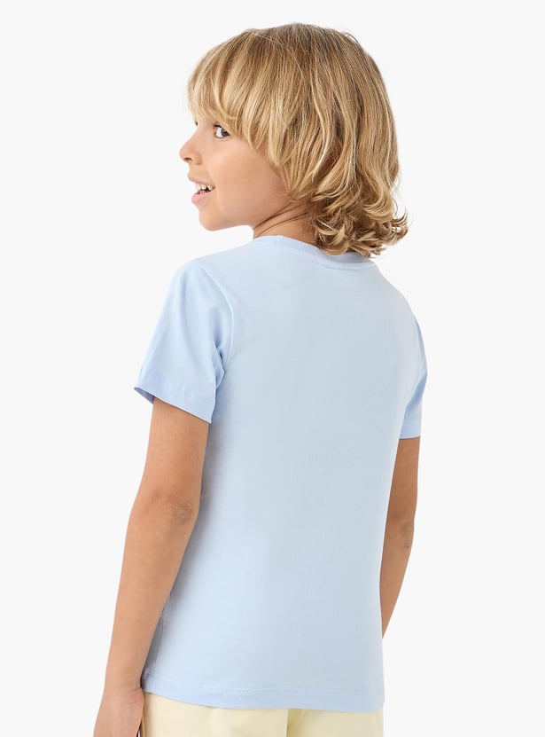 Juniors Graphic Print Crew Neck T-shirt with Short Sleeves