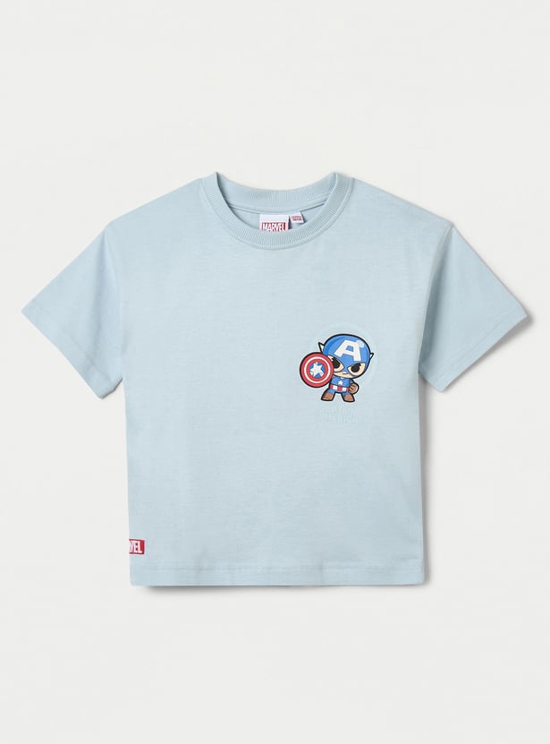 Juniors Captain America Print Crew Neck T-shirt with Short Sleeves