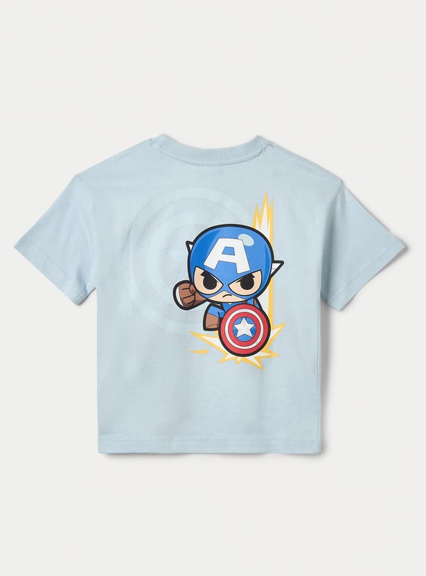 Juniors Captain America Print Crew Neck T-shirt with Short Sleeves