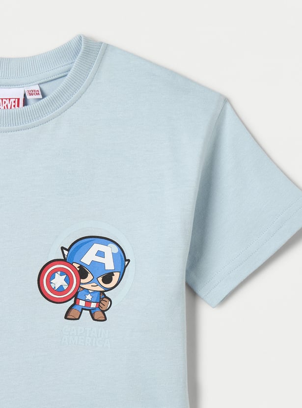 Juniors Captain America Print Crew Neck T-shirt with Short Sleeves