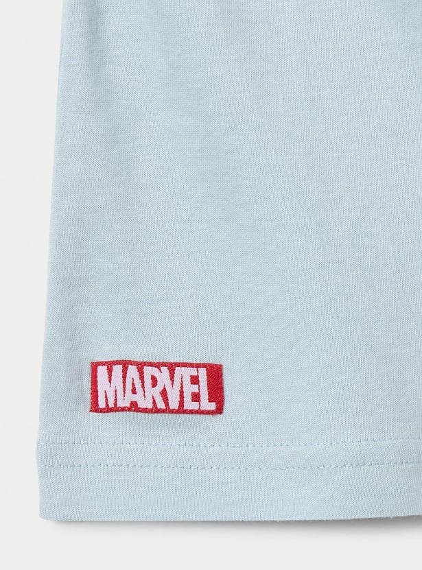 Juniors Captain America Print Crew Neck T-shirt with Short Sleeves