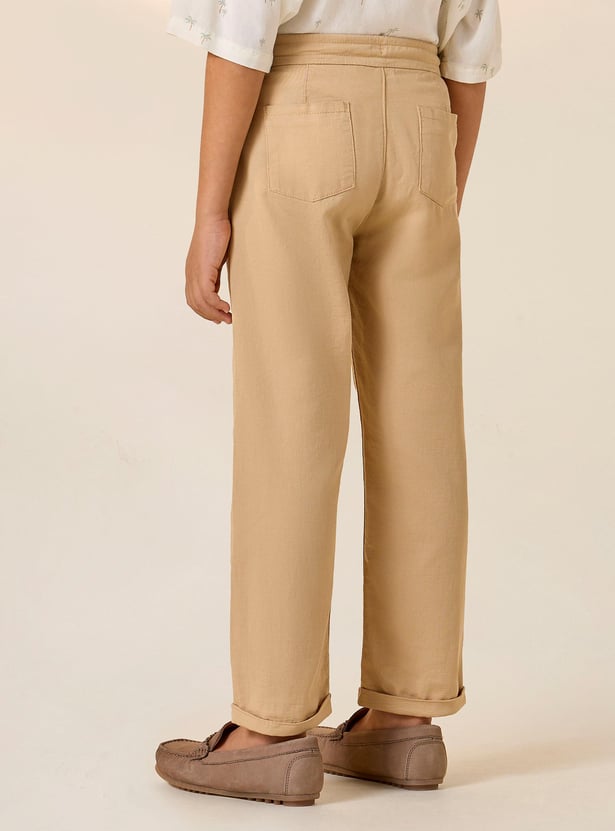 Juniors Solid Pants with Pockets and Drawstring Closure