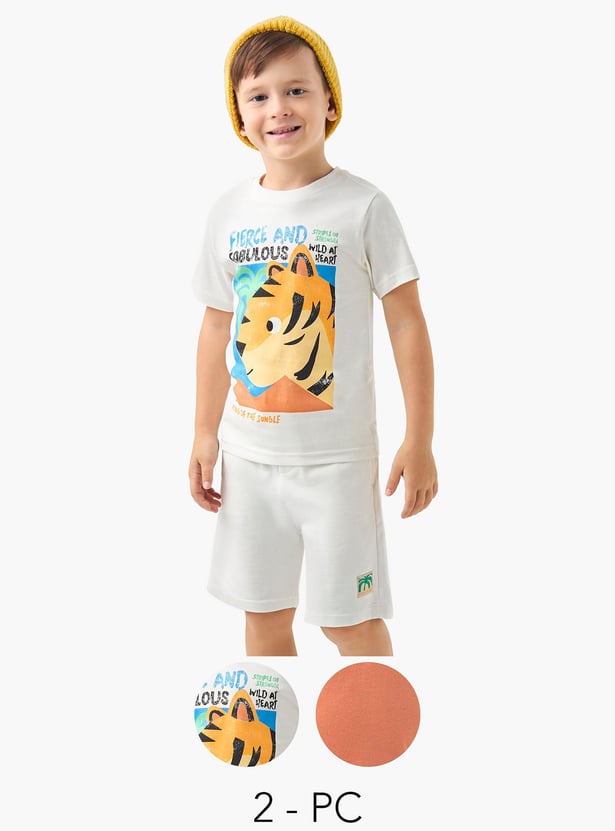 Juniors 3-Piece Printed Crew Neck T-shirt and Shorts Set