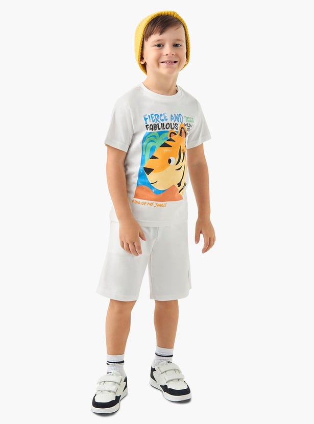 Juniors 3-Piece Printed Crew Neck T-shirt and Shorts Set