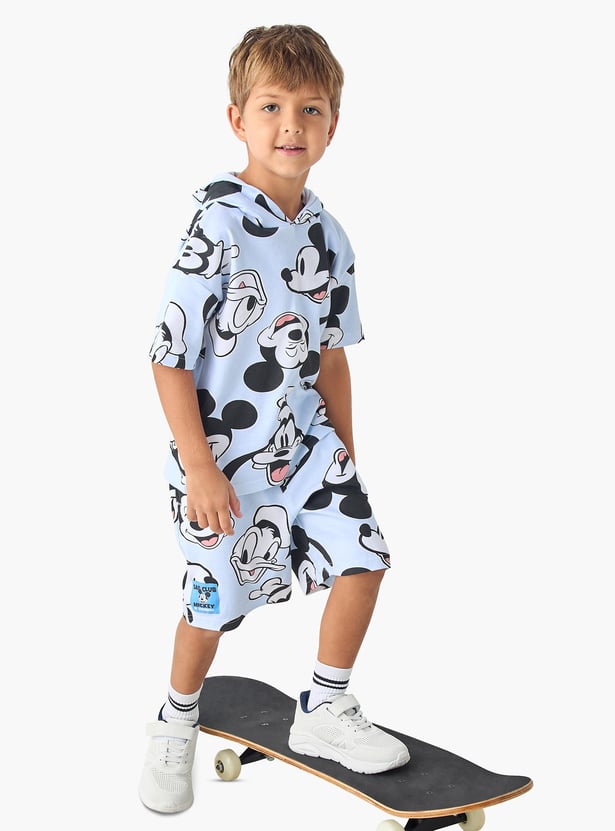 Juniors All-Over Mickey Mouse and Donald Duck Print Hoodie and Shorts Set