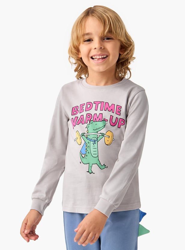 Juniors Dino Print T-shirt and Solid Pyjama Set