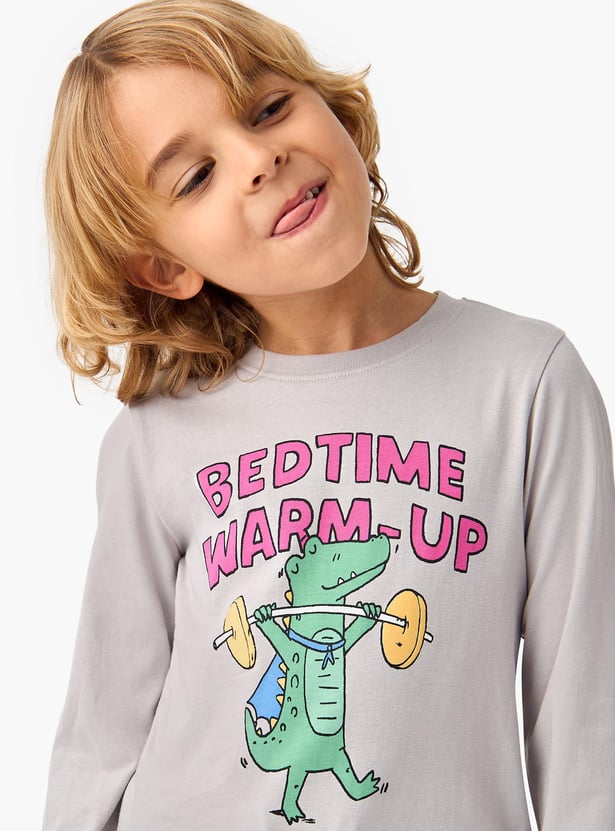 Juniors Dino Print T-shirt and Solid Pyjama Set