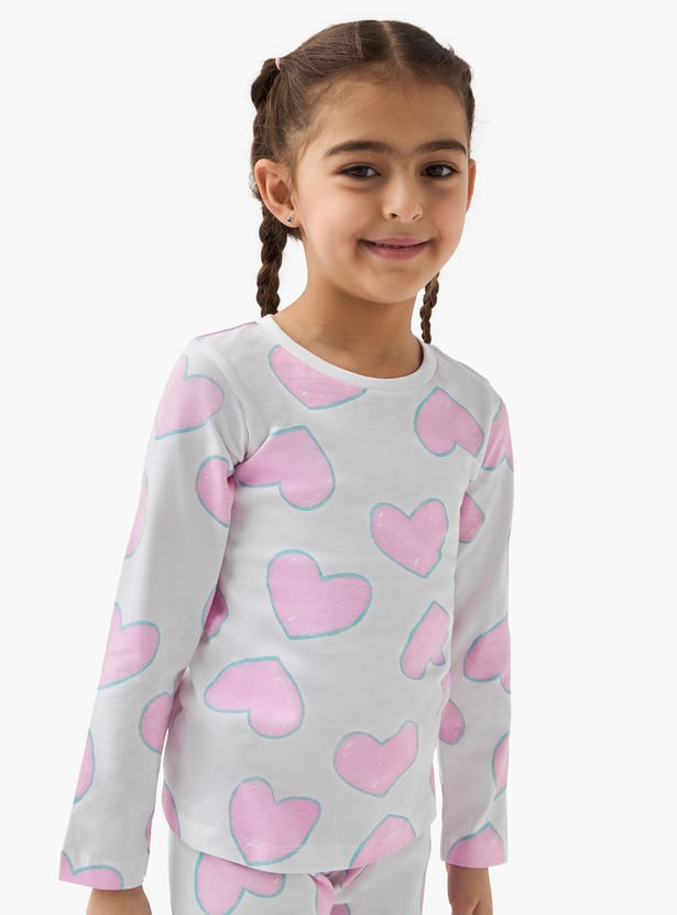 Juniors All-Over Heart Print T-shirt and Pyjama Set