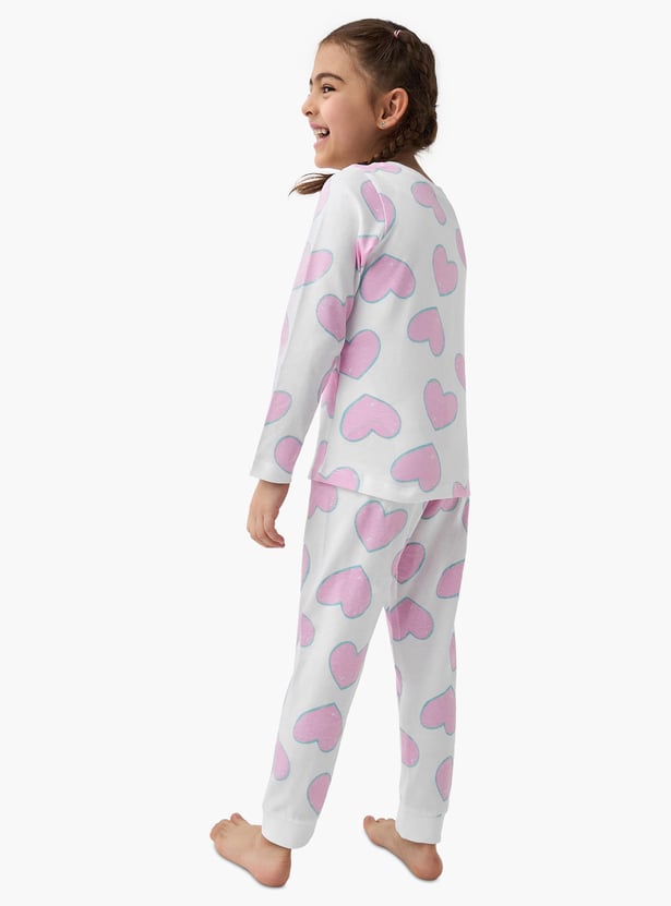 Juniors All-Over Heart Print T-shirt and Pyjama Set