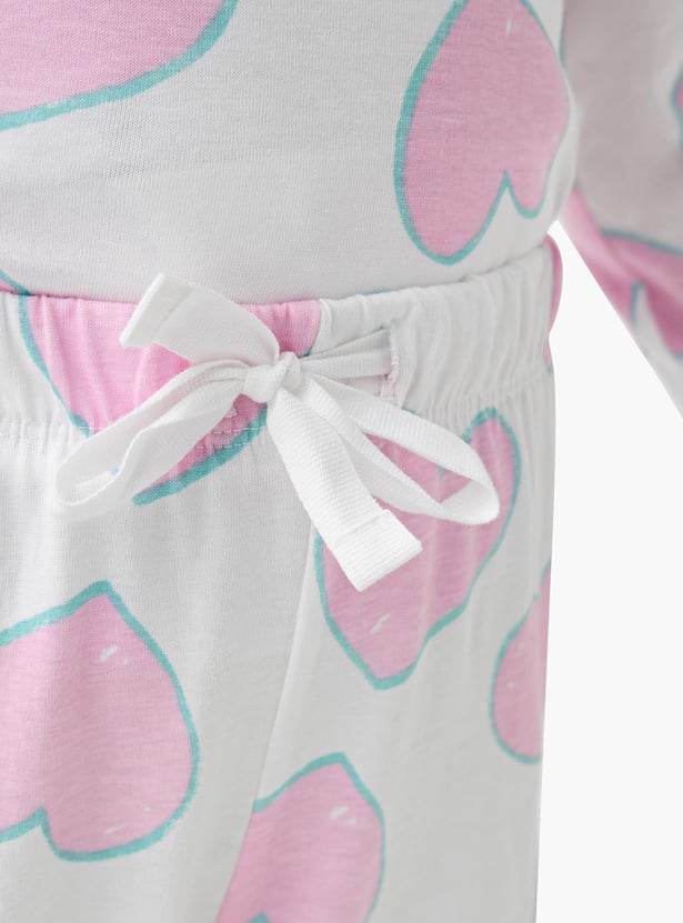 Juniors All-Over Heart Print T-shirt and Pyjama Set
