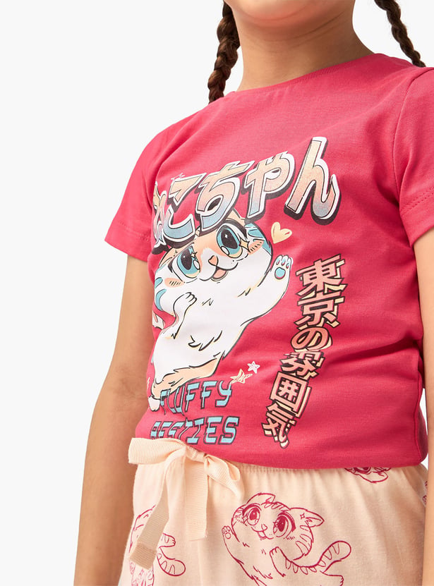 Juniors Printed T-shirt and Pyjama Set
